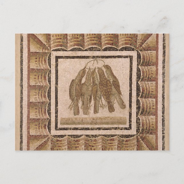 Pavement depicting five thrushes, from El-Jem Postcard (Front)