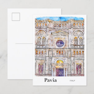 Pavia Italy Travel Watercolor Hand Drawn Postcard
