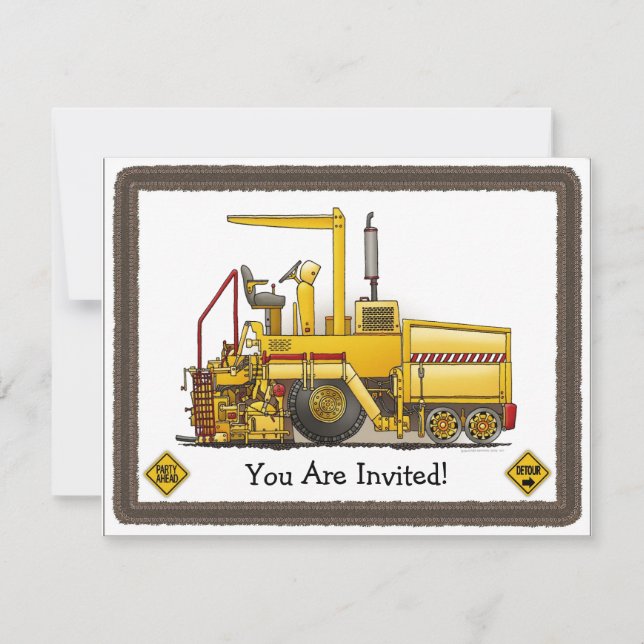 Paving Machine Construction Kids Party Invitation (Front)