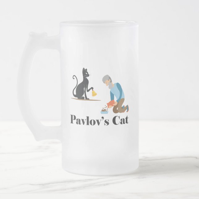 Pavlov's Cat Funny Psychology Frosted Glass Beer Mug (Left)