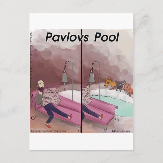 Pavlov's Pool Funny Cartoon Postcard (Front)