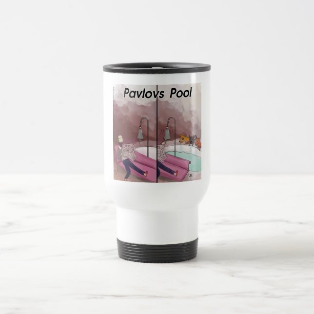 Pavlov's Pool Funny Cartoon Travel Mug (Center)