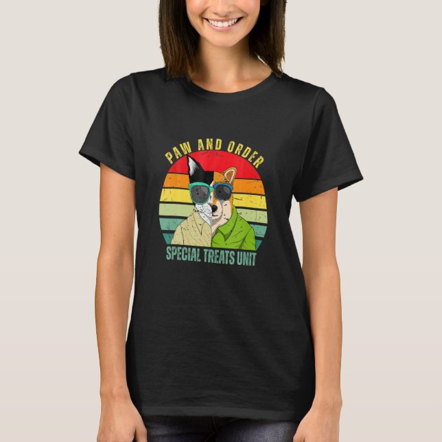 Paw And Order Special Feline Unit Pets Raining Dog T-Shirt (Front)