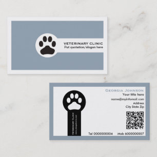 Paw and QR code dusty blue Vet/Veterinary Clinic  Business Card