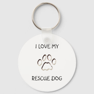 paw background, I LOVE MY, RESCUE DOG Key Ring