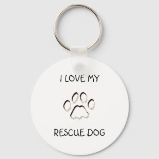 paw background, I LOVE MY, RESCUE DOG Key Ring