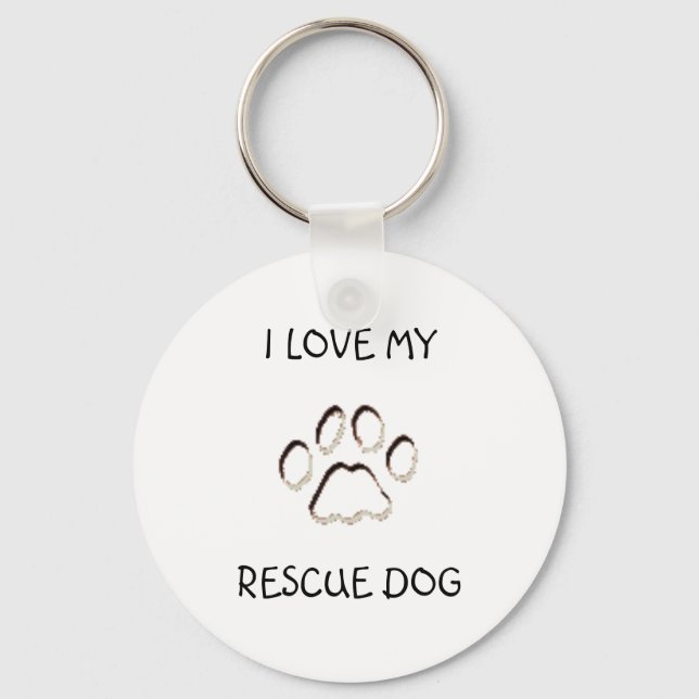 paw background, I LOVE MY, RESCUE DOG Key Ring (Front)