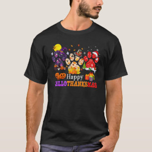Paw Cat Happy Hallothanksmas Halloween Thanksgivin T-Shirt