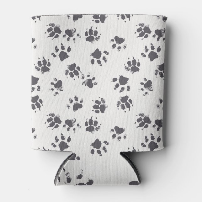 Paw Footprints: Dog Monochrome Seamless. Can Cooler (Front)