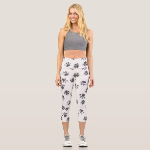 Paw Footprints: Dog Monochrome Seamless. Capri Leggings