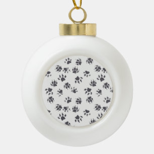 Paw Footprints: Dog Monochrome Seamless. Ceramic Ball Christmas Ornament