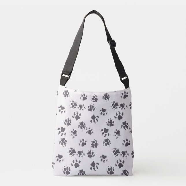 Paw Footprints: Dog Monochrome Seamless. Crossbody Bag (Front)