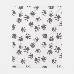 Paw Footprints: Dog Monochrome Seamless. Fleece Blanket