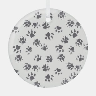 Paw Footprints: Dog Monochrome Seamless. Glass Tree Decoration