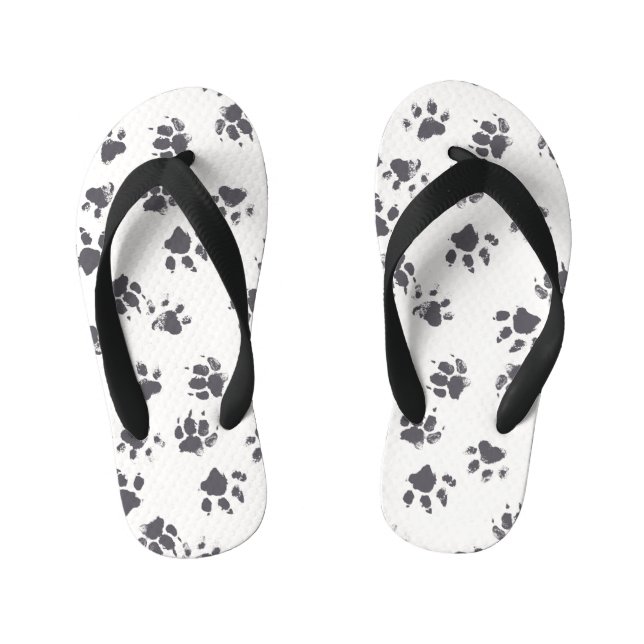Paw Footprints: Dog Monochrome Seamless. Kid's Flip Flops (Footbed)