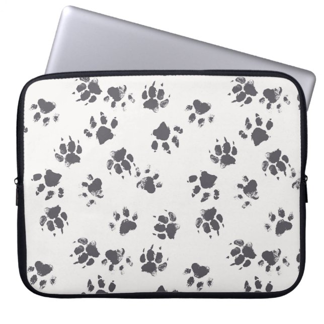 Paw Footprints: Dog Monochrome Seamless. Laptop Sleeve (Front)