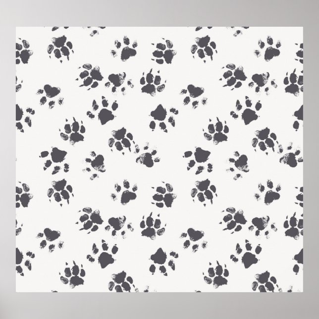 Paw Footprints: Dog Monochrome Seamless. Poster (Front)
