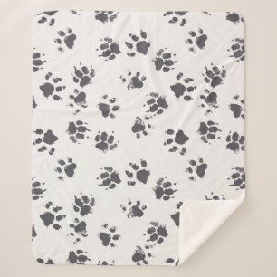 Paw Footprints: Dog Monochrome Seamless. Sherpa Blanket