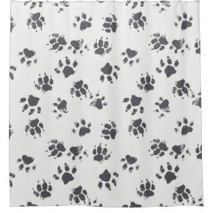 Paw Footprints: Dog Monochrome Seamless. Shower Curtain