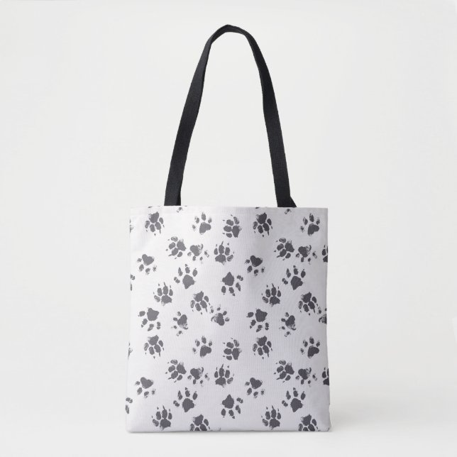Paw Footprints: Dog Monochrome Seamless. Tote Bag (Front)