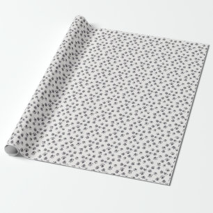 Paw Footprints: Dog Monochrome Seamless. Wrapping Paper