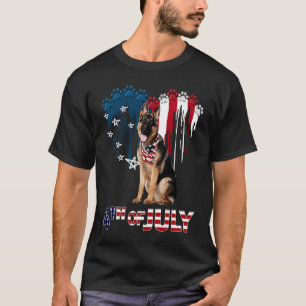 Paw German Shepherd Heart American Flag 4th of Jul T-Shirt