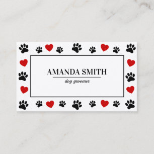 Paw & Heart Prints Dog Groomer Business Card