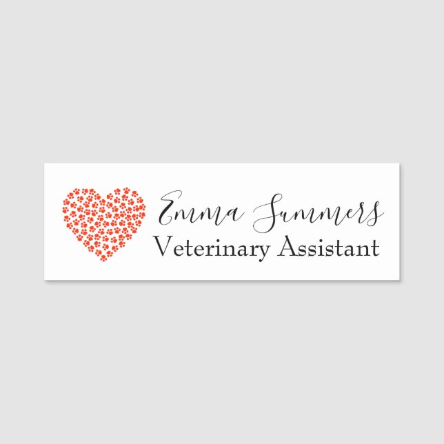 Paw Heart Veterinary Business Vet Assistance Name Tag (Front)