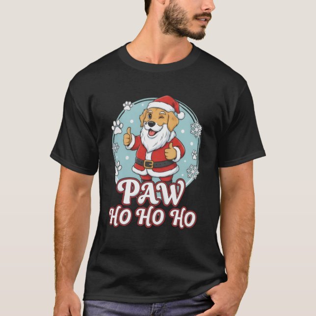 Paw Ho Ho Ho Funny Dog Santa Christmas T-Shirt (Front)