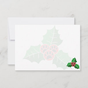 Paw Holly Leaves Christmas Blank Card
