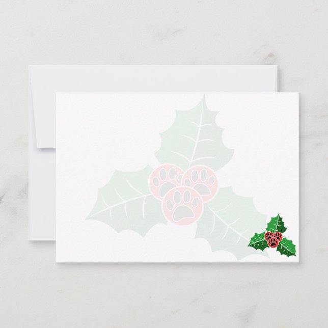 Paw Holly Leaves Christmas Blank Card (Front)