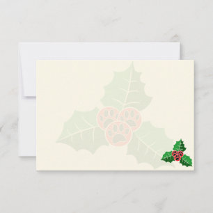 Paw Holly Leaves Christmas Blank Cream Off White Card