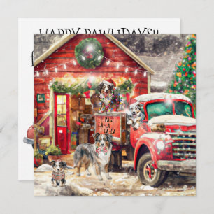 Paw-la-la-la-la, Christmas, Aussie Dogs, Red Truck Holiday Card