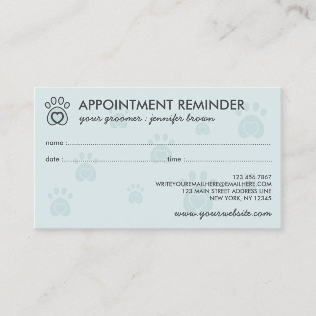 Paw Logo Elegant Pet Appointment Business Card (Front)