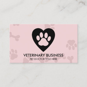 Paw Logo in heart Pet Groomer Sitting Service Business Card