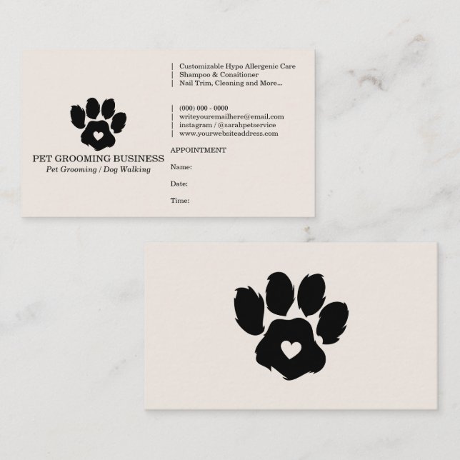 Paw Minimal Ivor Pet Branding Appointment Reminder Business Card (Front/Back)