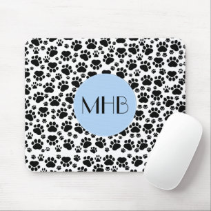 Paw Pattern, Dog Paws, Black and White, Monogram Mouse Mat