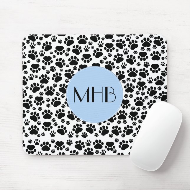 Paw Pattern, Dog Paws, Black and White, Monogram Mouse Mat (With Mouse)