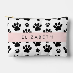Paw Pattern, Dog Paws, Black and White, Your Name Accessory Pouch
