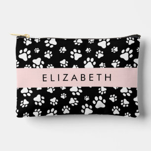 Paw Pattern, Dog Paws, Black and White, Your Name Accessory Pouch
