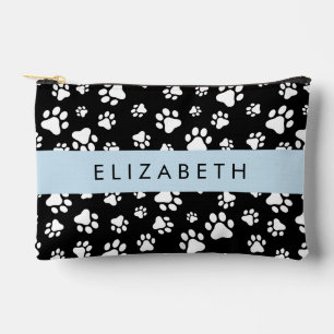 Paw Pattern, Dog Paws, Black and White, Your Name Accessory Pouch