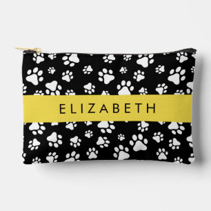 Paw Pattern, Dog Paws, Black and White, Your Name Accessory Pouch