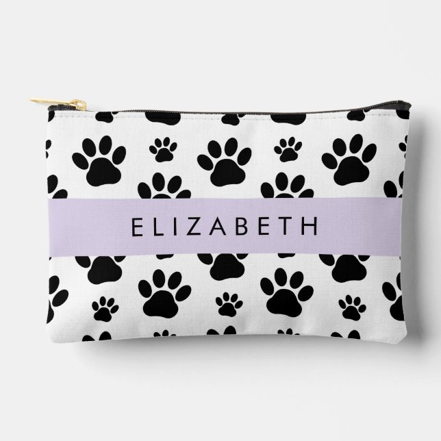 Paw Pattern, Dog Paws, Black and White, Your Name Accessory Pouch (Front)