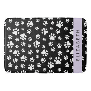 Paw Pattern, Dog Paws, Black and White, Your Name Bath Mat