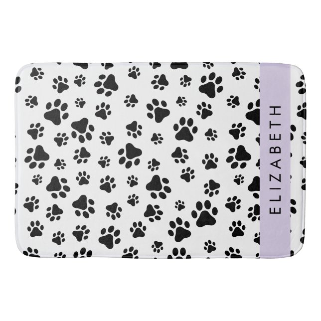 Paw Pattern, Dog Paws, Black and White, Your Name Bath Mat (Front)