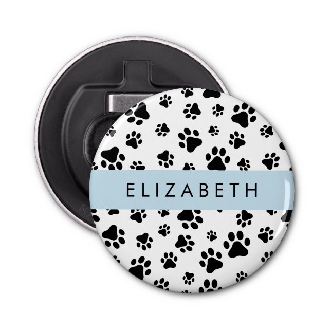 Paw Pattern, Dog Paws, Black and White, Your Name Bottle Opener (Front)