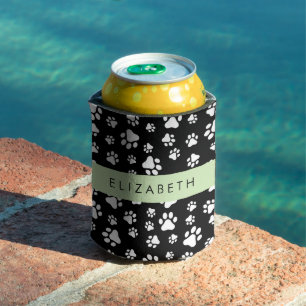 Paw Pattern, Dog Paws, Black and White, Your Name Can Cooler