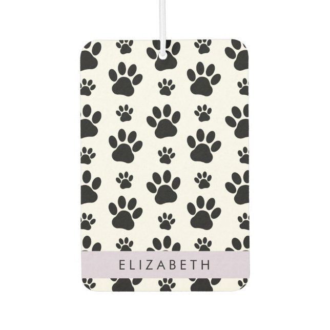 Paw Pattern, Dog Paws, Black and White, Your Name Car Air Freshener (Front)