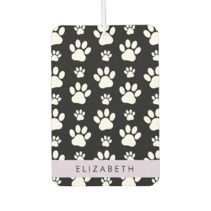 Paw Pattern, Dog Paws, Black and White, Your Name Car Air Freshener