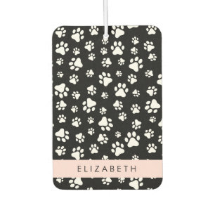 Paw Pattern, Dog Paws, Black and White, Your Name Car Air Freshener